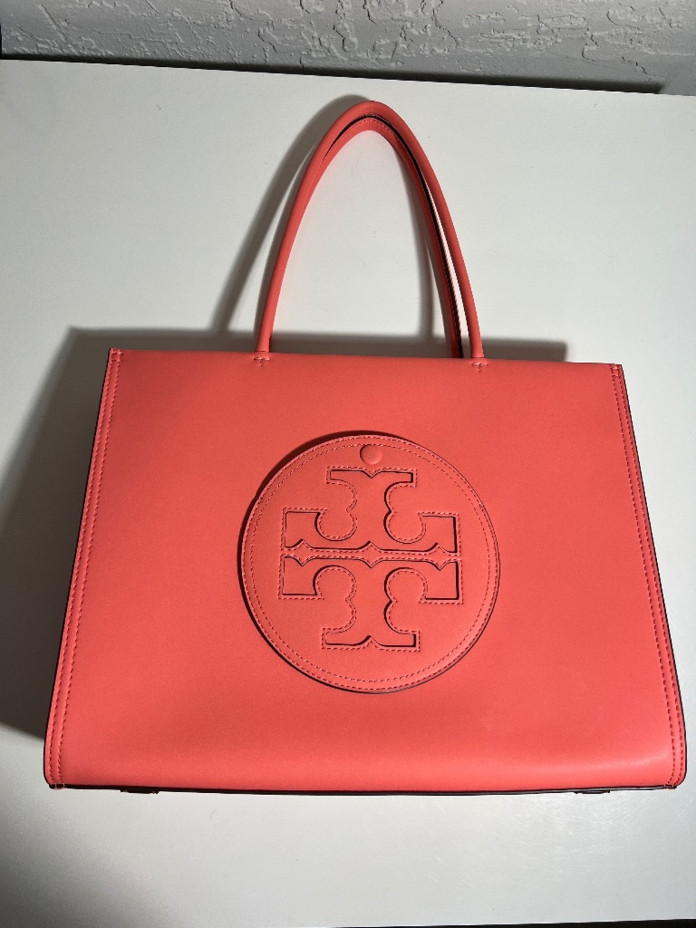 Tory Burch Amanda Coral Pink Leather Tote Satchel Bag + Crossbody Strap